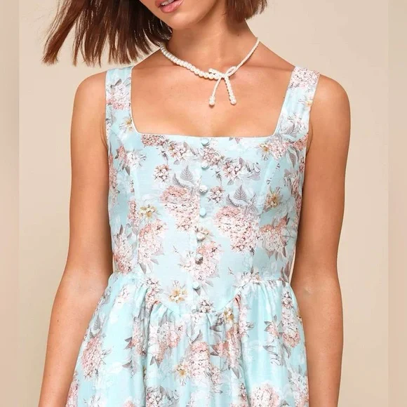 Lulus Darling Adoration Floral Midi DressSz  XL Pockets Square Neck Basque Waist - Picture 8 of 16